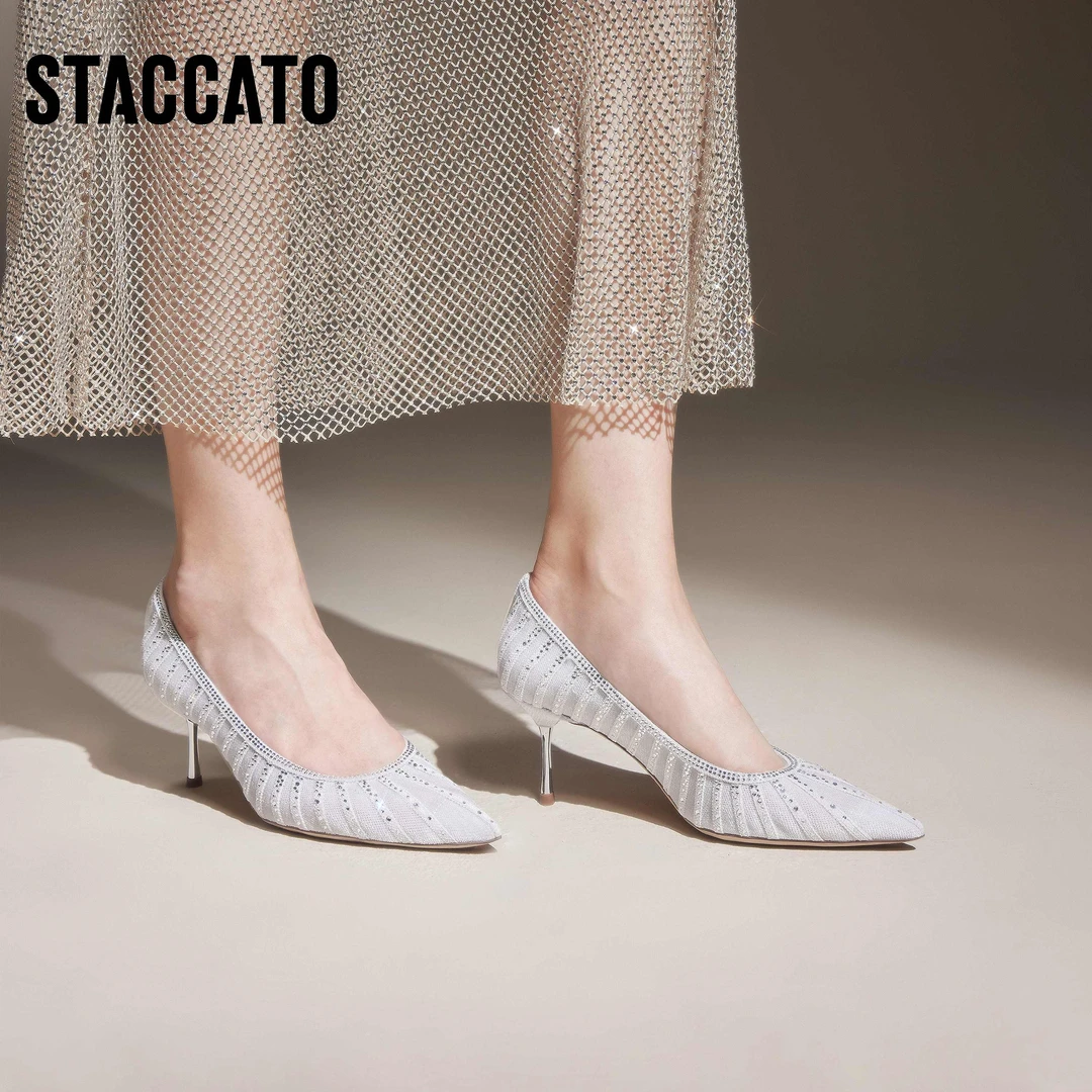 思加图新款颓园奢彩万花筒细高跟鞋浅口单鞋婚鞋ED313CQ4