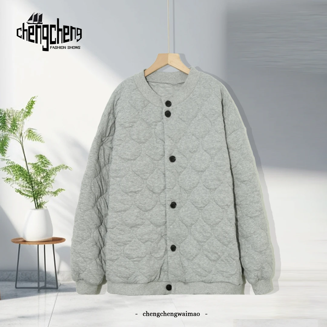 男女同款简约保暖百搭单排扣休闲舒适秋冬季夹棉休闲棉服6C798