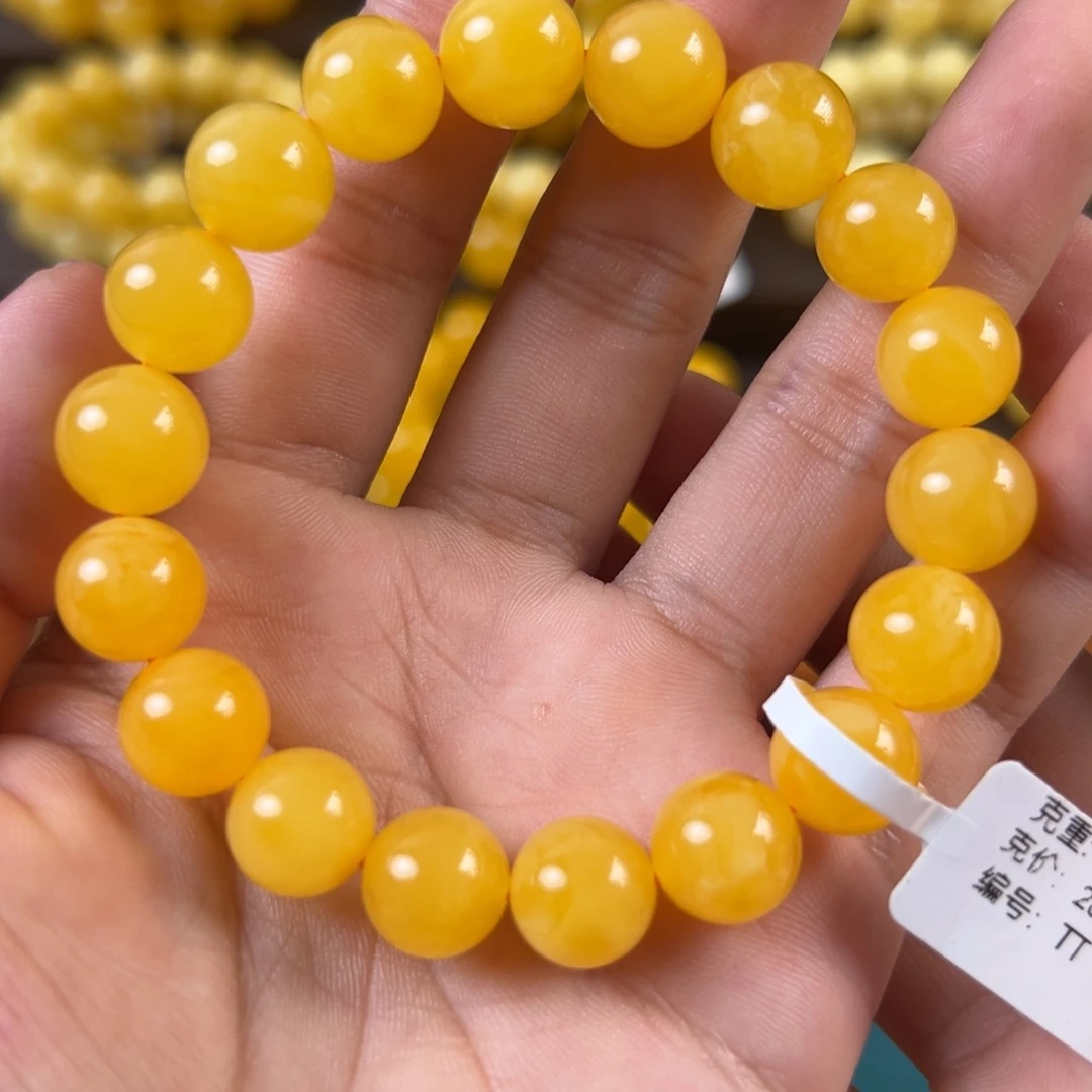 琥珀未镶嵌手链14.3g焦皮同料圆珠11mm tt