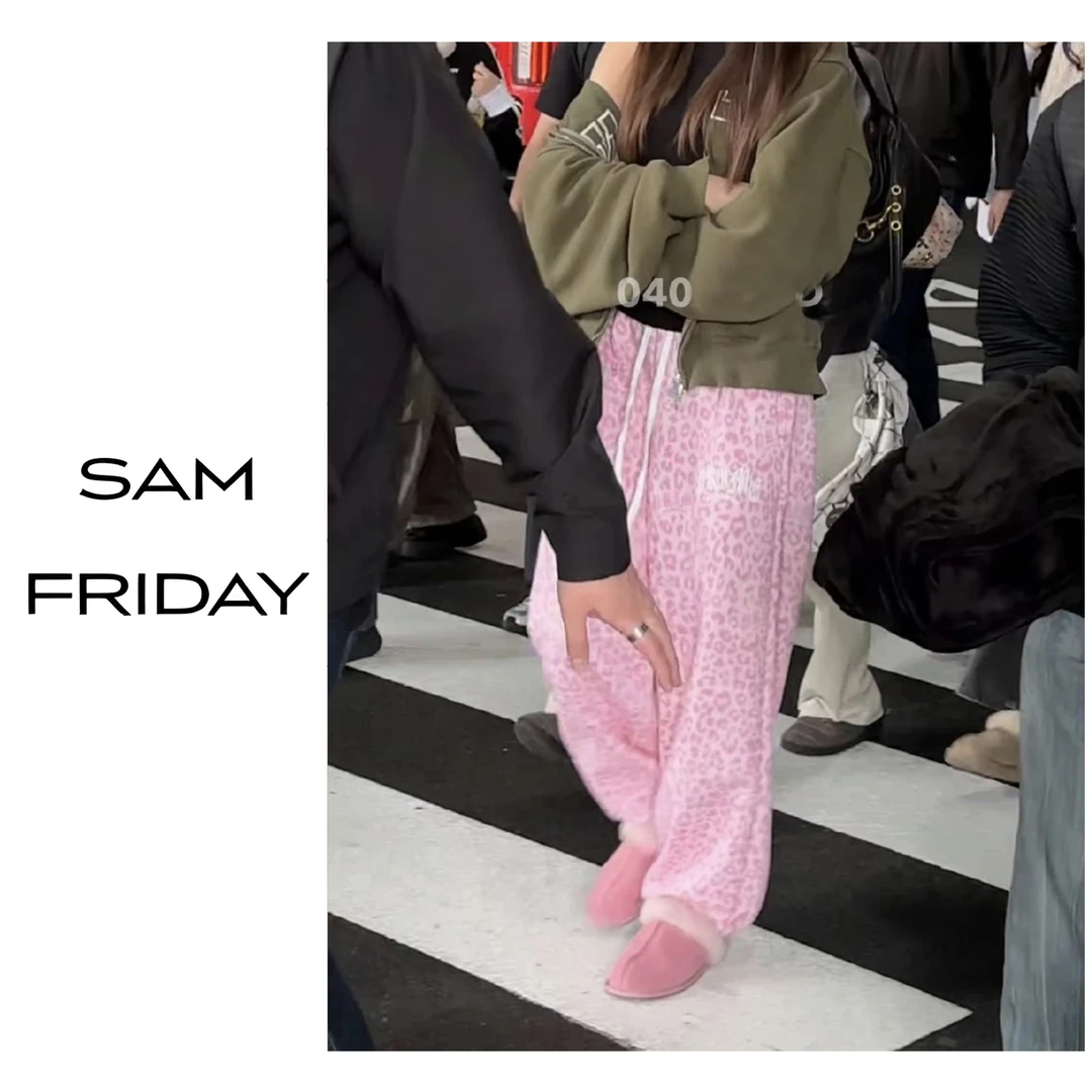 SamFriday韩版秋款豹纹休闲裤 宽松休闲女卫裤