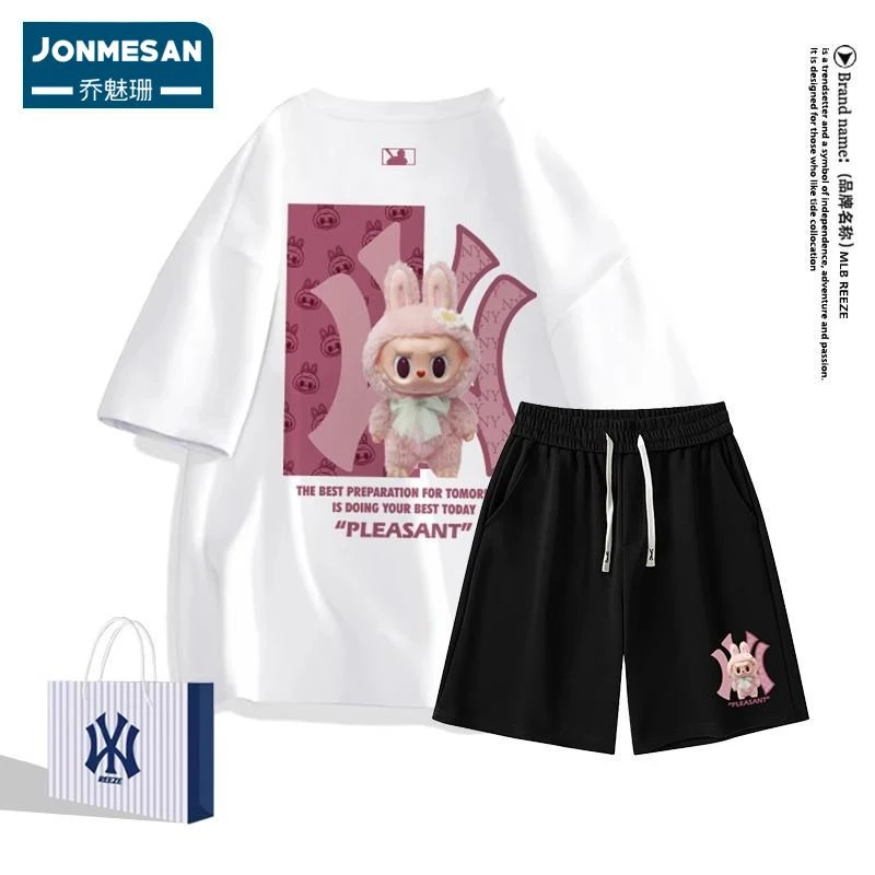 高端新款夏季印花短袖套装男潮流时尚短袖短裤简约宽松两件套