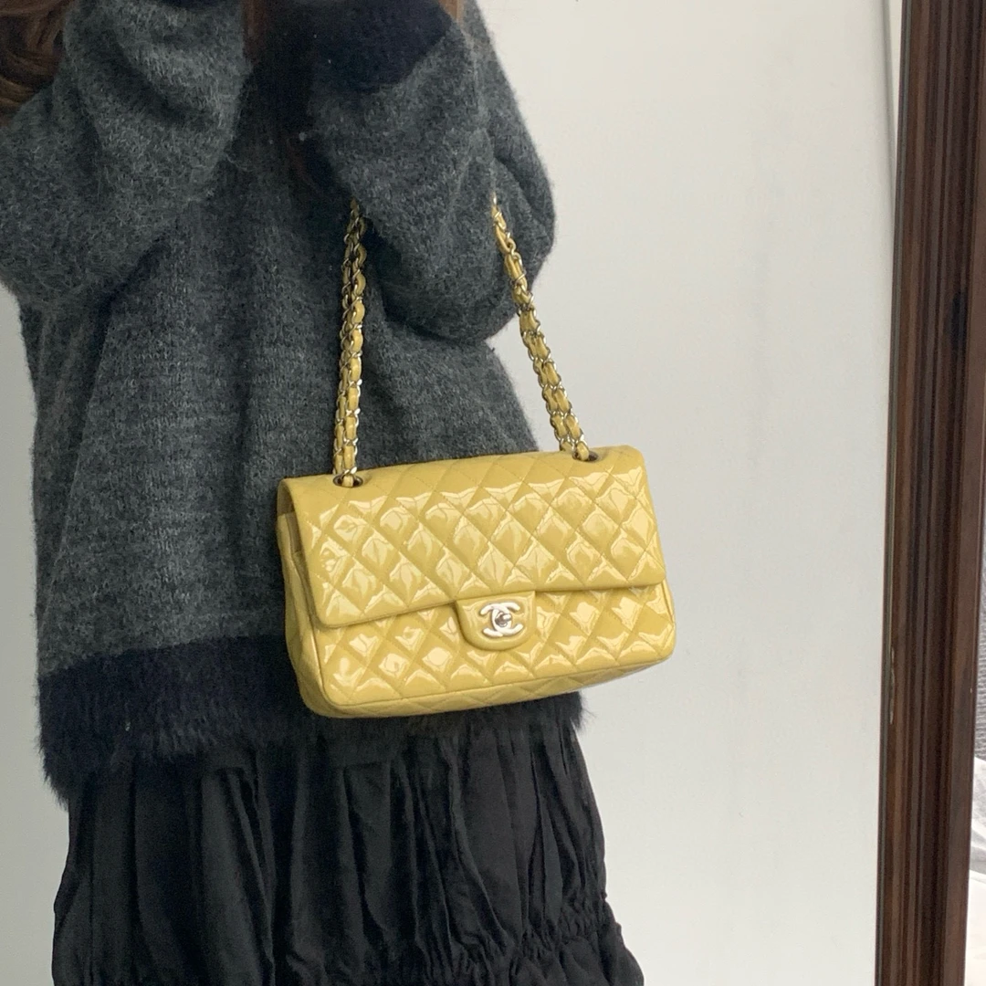 95新 Chanel/香奈儿 chanel小鸡黄cf双翻盖单肩包