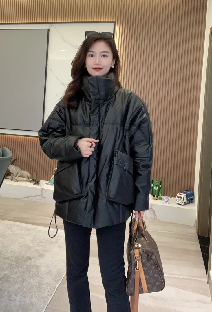 冬季宽松气质百搭休闲款白鹅绒短款纯色皮羽绒服女-6606-1