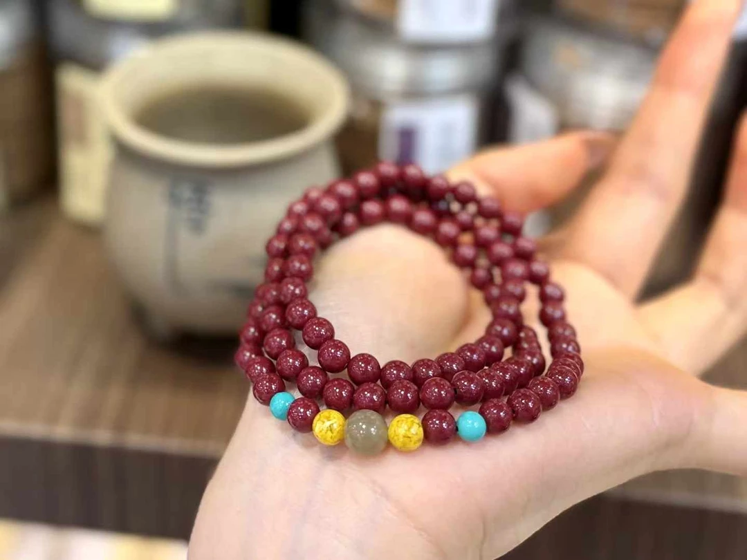 含辰砂工艺品高含量紫金砂三圈手串新款
