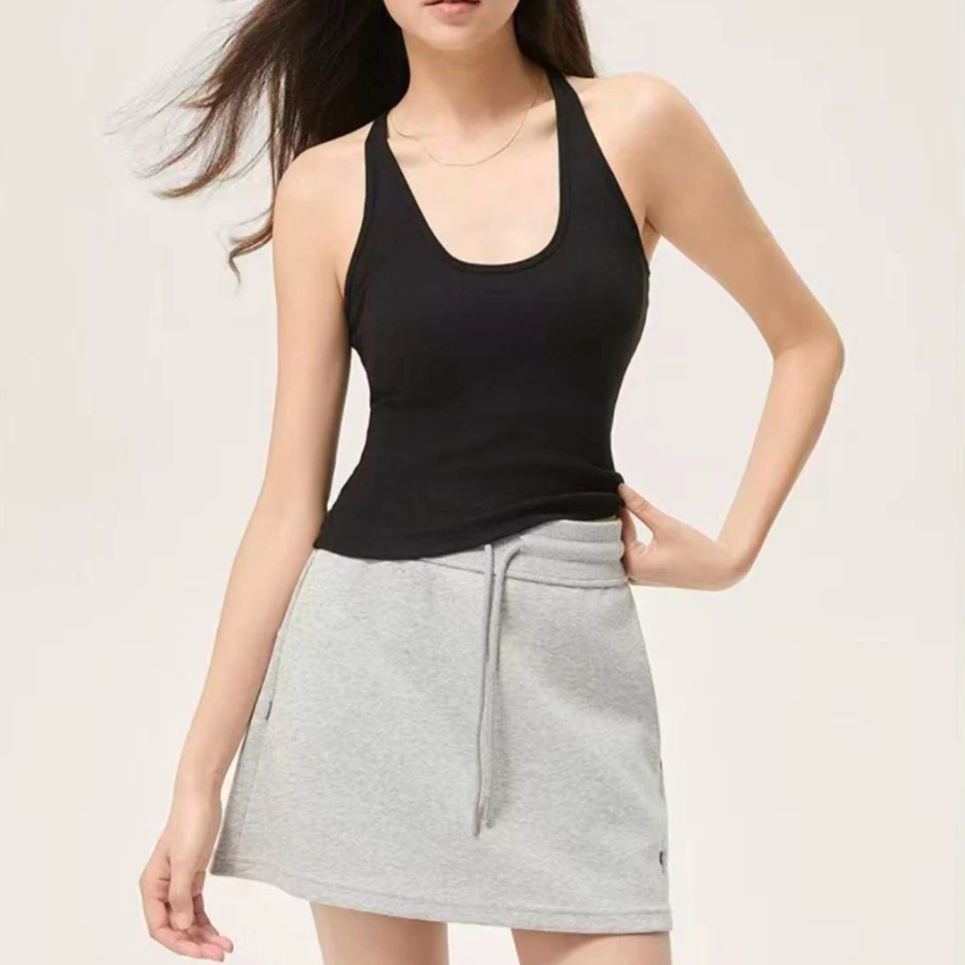 早秋新款挂脖吊带女纯色内搭打底背心螺纹棉修身通勤显瘦休闲上衣