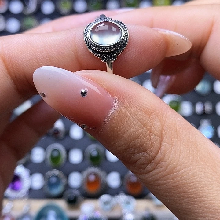 岫玉戒指银S925镶嵌戒指