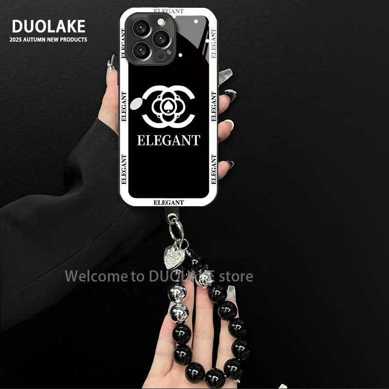 黑白潮牌C适用苹果vivo华为oppo小米iPhone17电镀玻璃防摔手机壳