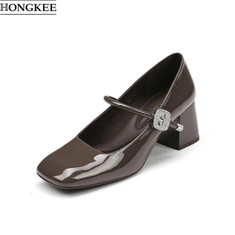 25春季牛皮粗跟单鞋优雅时尚浅口玛丽珍HA85S119