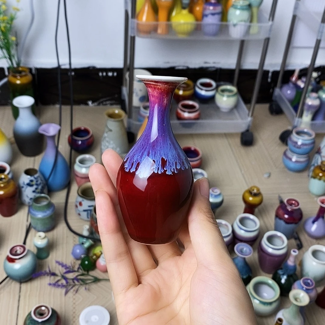 摆件巴掌大不插花景德镇高温陶瓷小花器