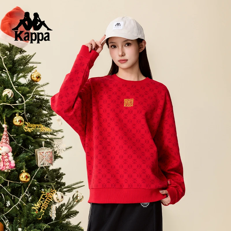 Kappa卡帕背靠背情侣卫衣新款运动套头衫满印针织圆领长袖上衣潮