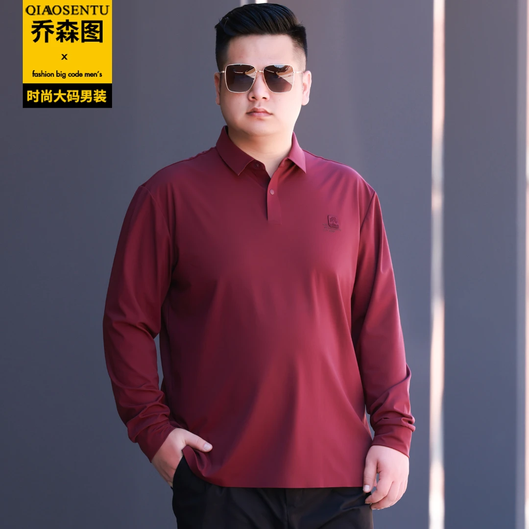 春秋季胖子肥佬男士长袖polo衫宽松休闲翻领T恤加肥加大码打底衫