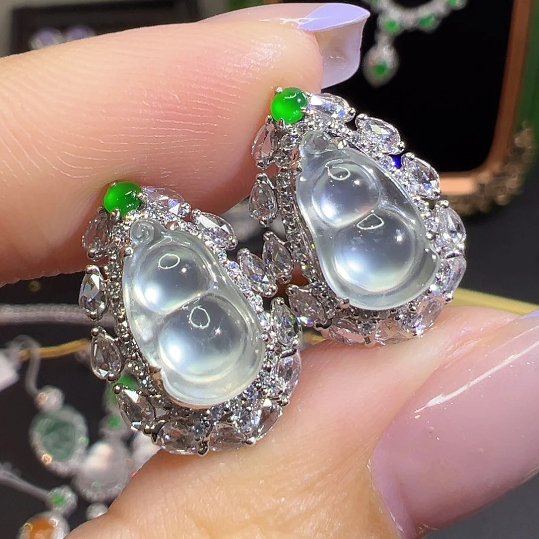 翡翠18K金镶嵌耳环翡翠