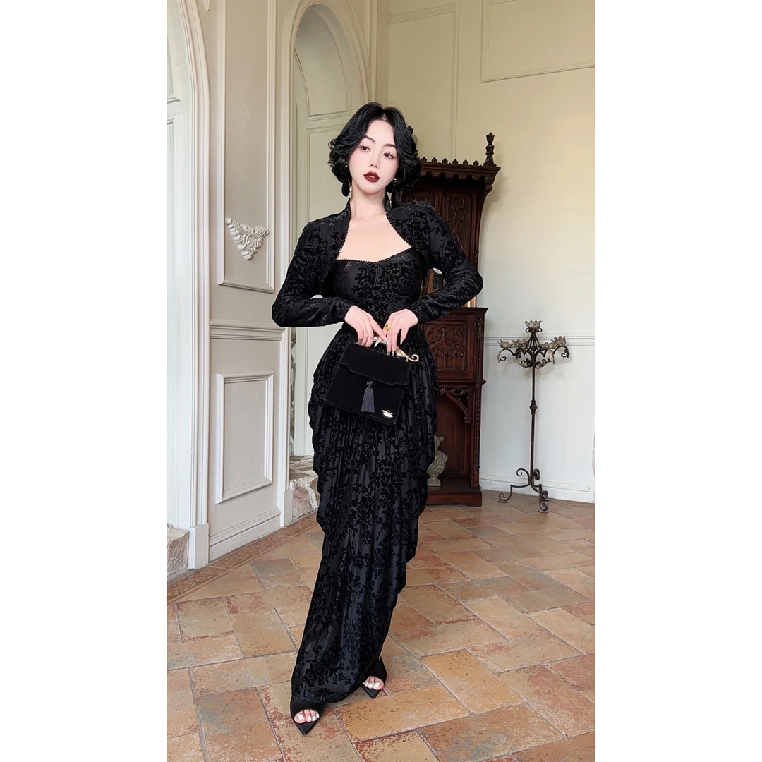 LYXJ【迷情帕蒂】秋季针织丝绒连衣裙两件套10957