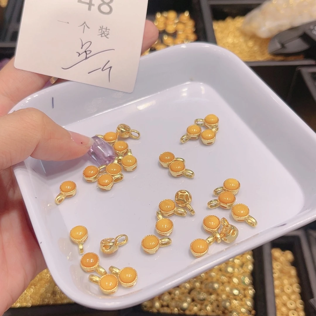 水晶珠宝半成品银S925镀金镶嵌48