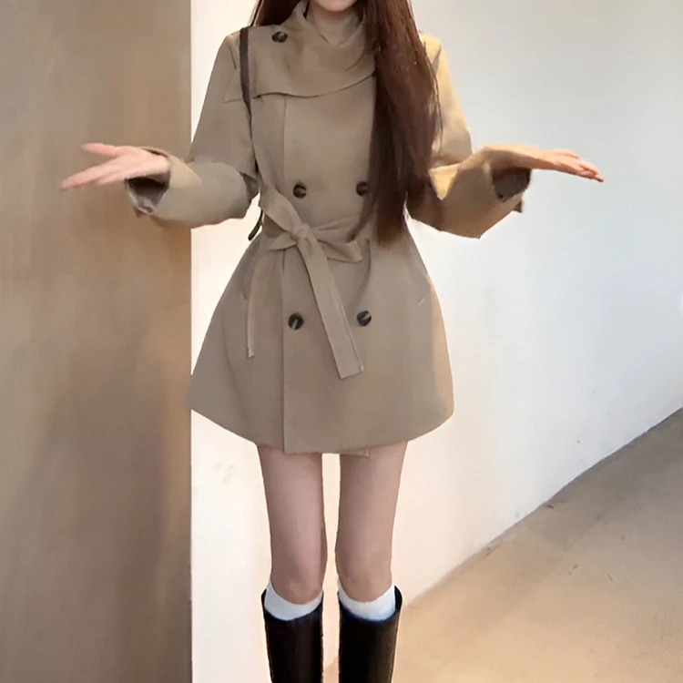 韩版气质双排扣风衣外套女2025春秋季新款高级感收腰显瘦洋气大衣