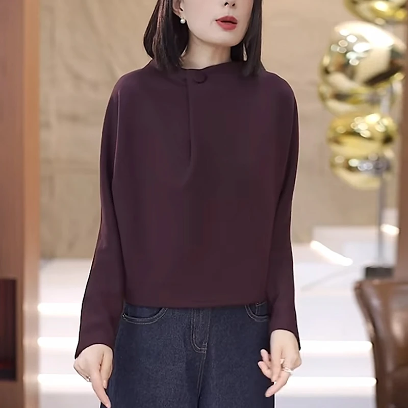 女士紫色套头立领卫衣2025秋季时尚洋气减龄休闲显瘦短款套头上衣