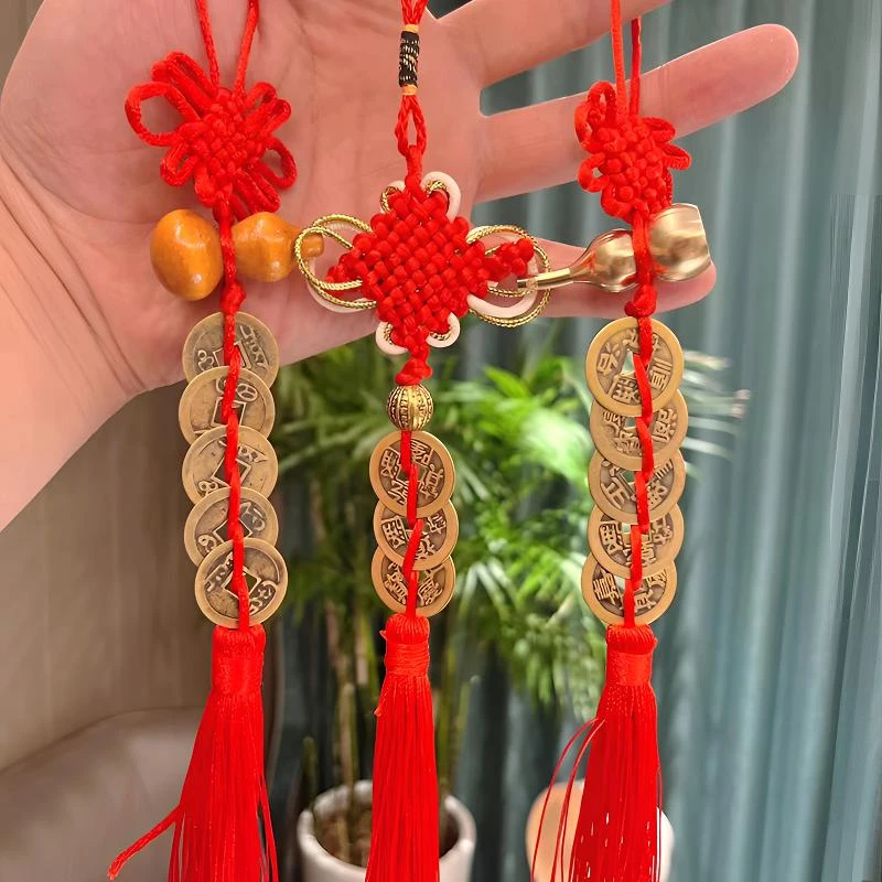 纯铜卧室五帝钱挂件中国结开口铜葫芦车挂车内平安摆件中式工艺品