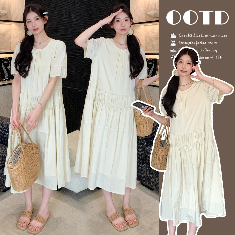 孕妇装2025夏季新款韩版时尚百搭长款短袖宽松显瘦休闲孕妇连衣裙