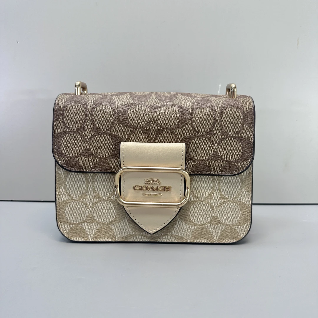 95新 COACH/蔻驰 小林/摩根奶茶色老花斜挎包18x14x6cmB032625