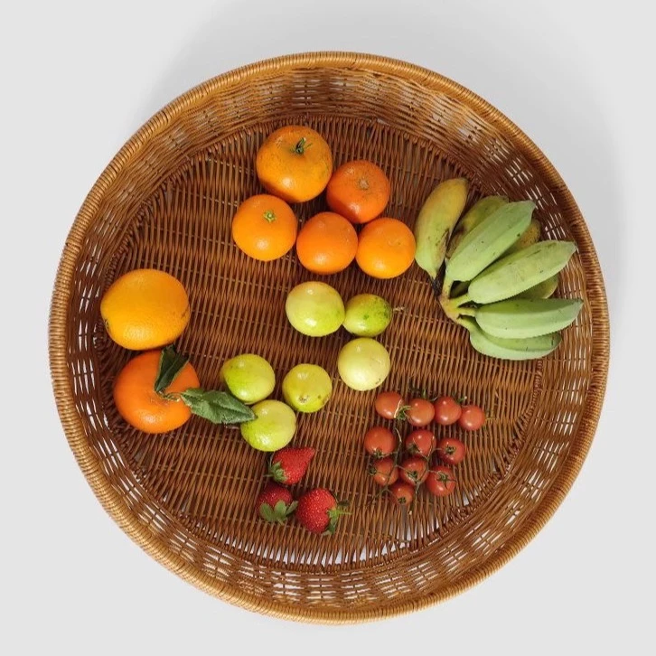 【超大号】簸箕晒筐仿藤简约茶色圆形家用拖盘手工编织56公分晒辣椒