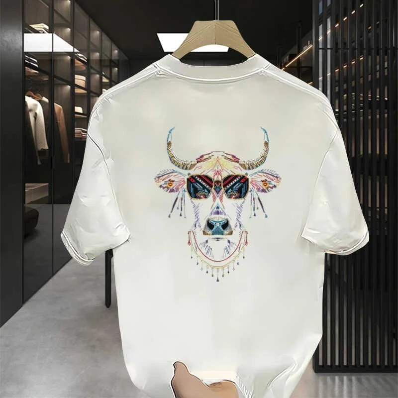 【TQUX港奢男装】美式痞帅品质透气短袖T恤男士戴墨镜的牛头高端