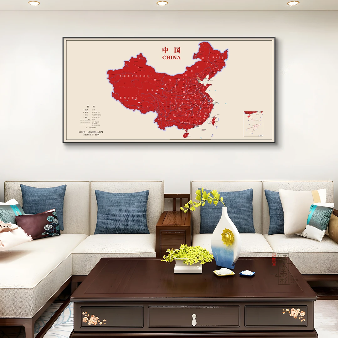 中国地图装饰画新中式高档大气客厅沙发墙挂画老板办公室装饰画