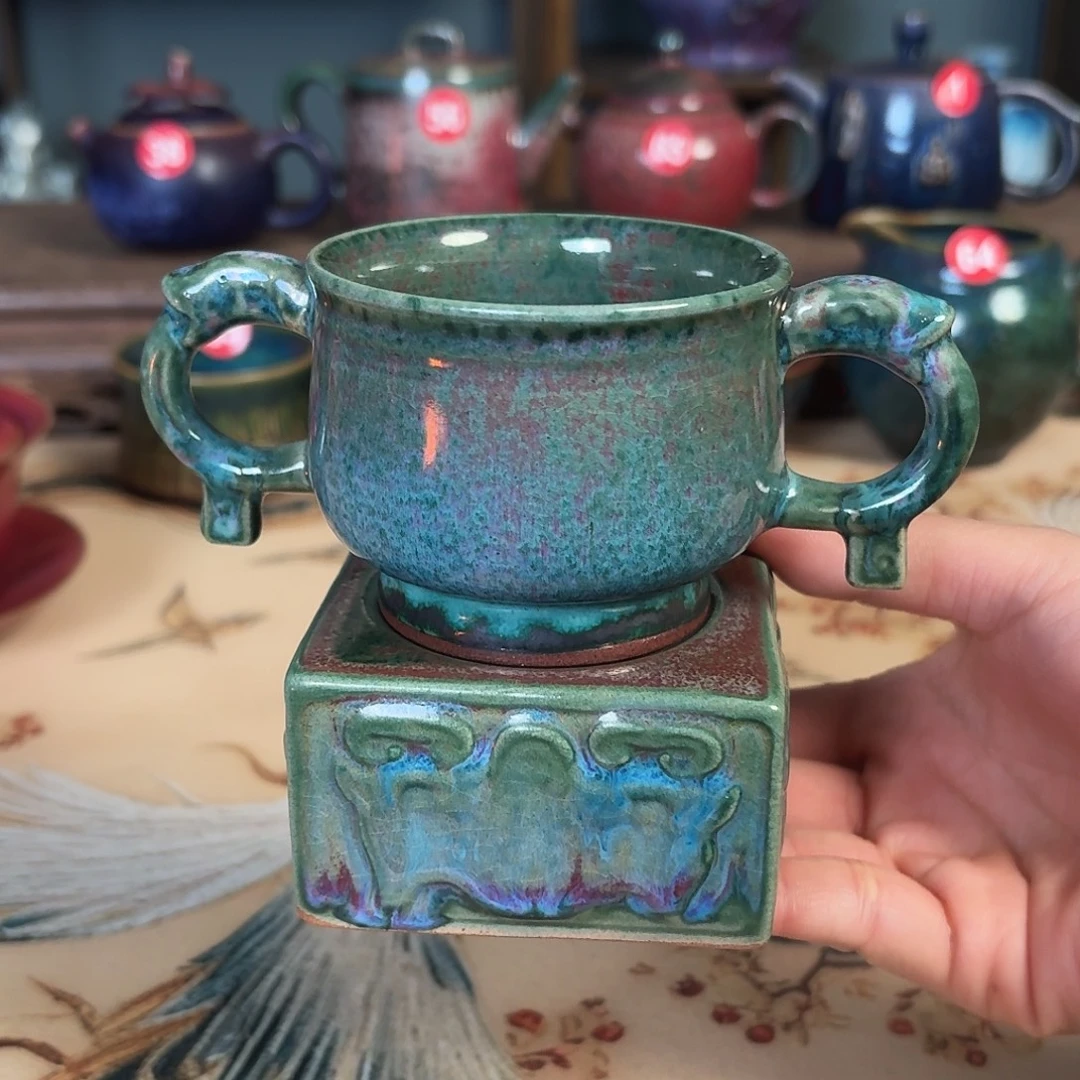 瓷装饰品双耳炉钧瓷两件套