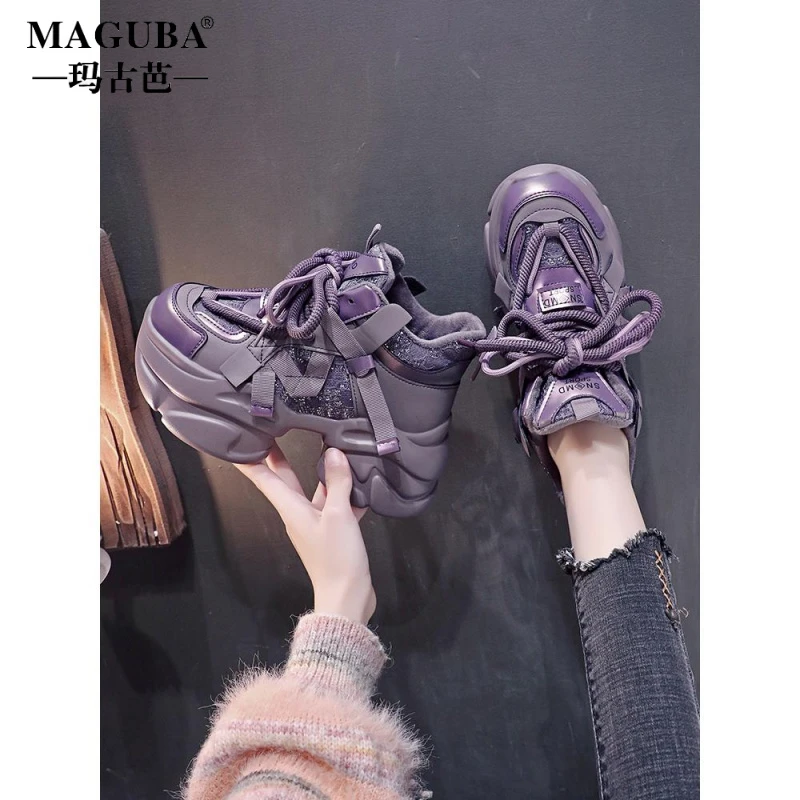玛古芭春秋新款高帮女鞋老爹鞋女小个子厚底潮酷爆款女士鞋子