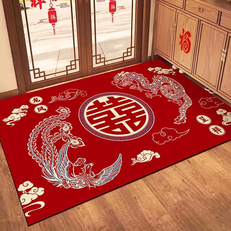 2025新款结婚硅藻泥入户门地垫进门口前防滑家用脚垫喜庆红色地毯