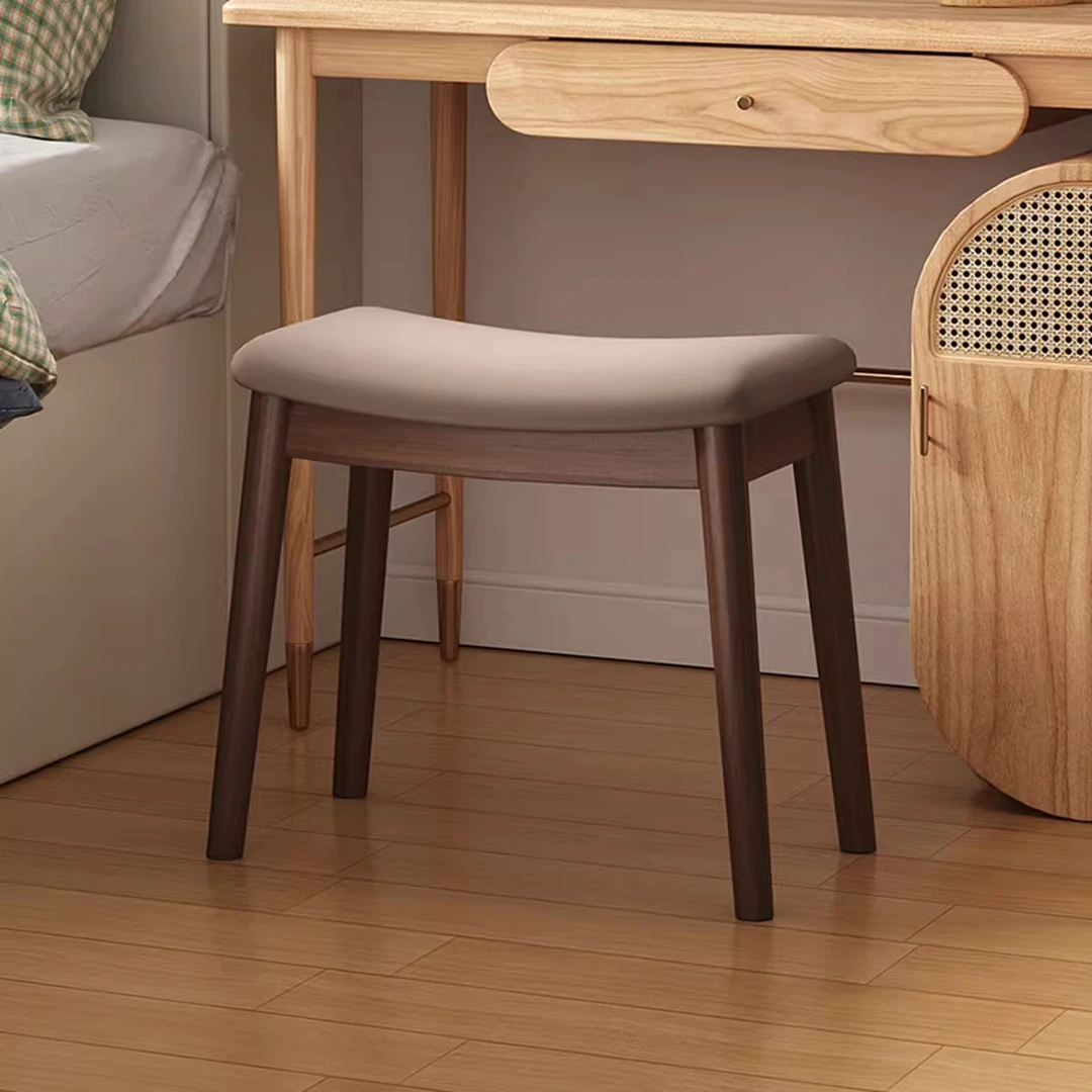 轻奢实木简约梳妆凳家用女生卧室橡胶木马鞍色换鞋凳小椅子