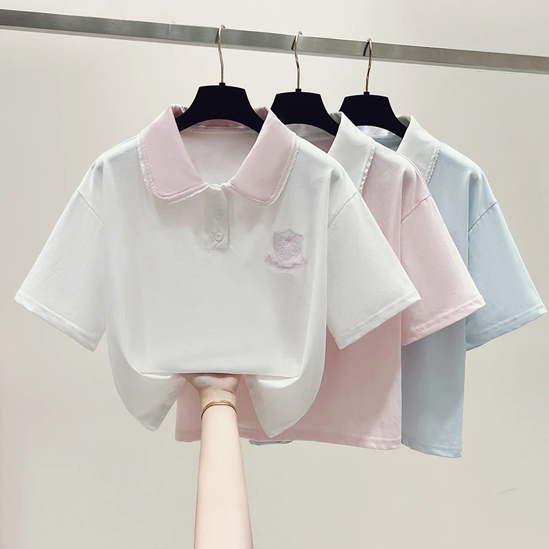 女款女大童polo领T恤夏季新款小清新学院风学生12-15岁宽松休闲