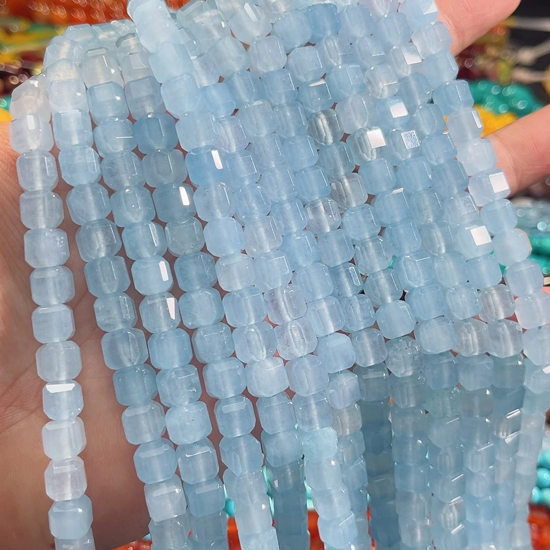 玛瑙/玉髓合金珠宝半成品刻面方糖海蓝宝一条9x9mm33cm