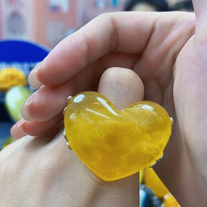 蜜蜡银S925镶嵌裸石戒指