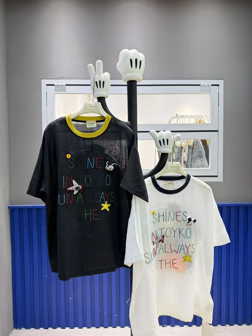 欧洲站5110#Bohan秀秀2025夏季新款撞色阔版地球米奇T潮牌女