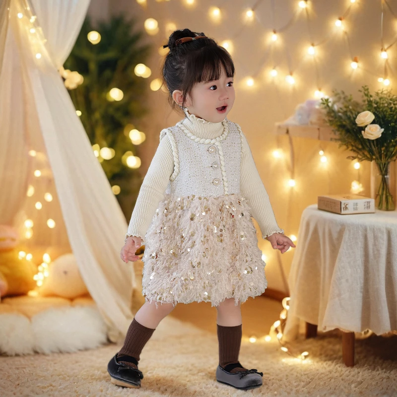 衫乘衫公主裙女童拜年服套装洋气小香风连衣裙周岁女宝礼服秋冬款