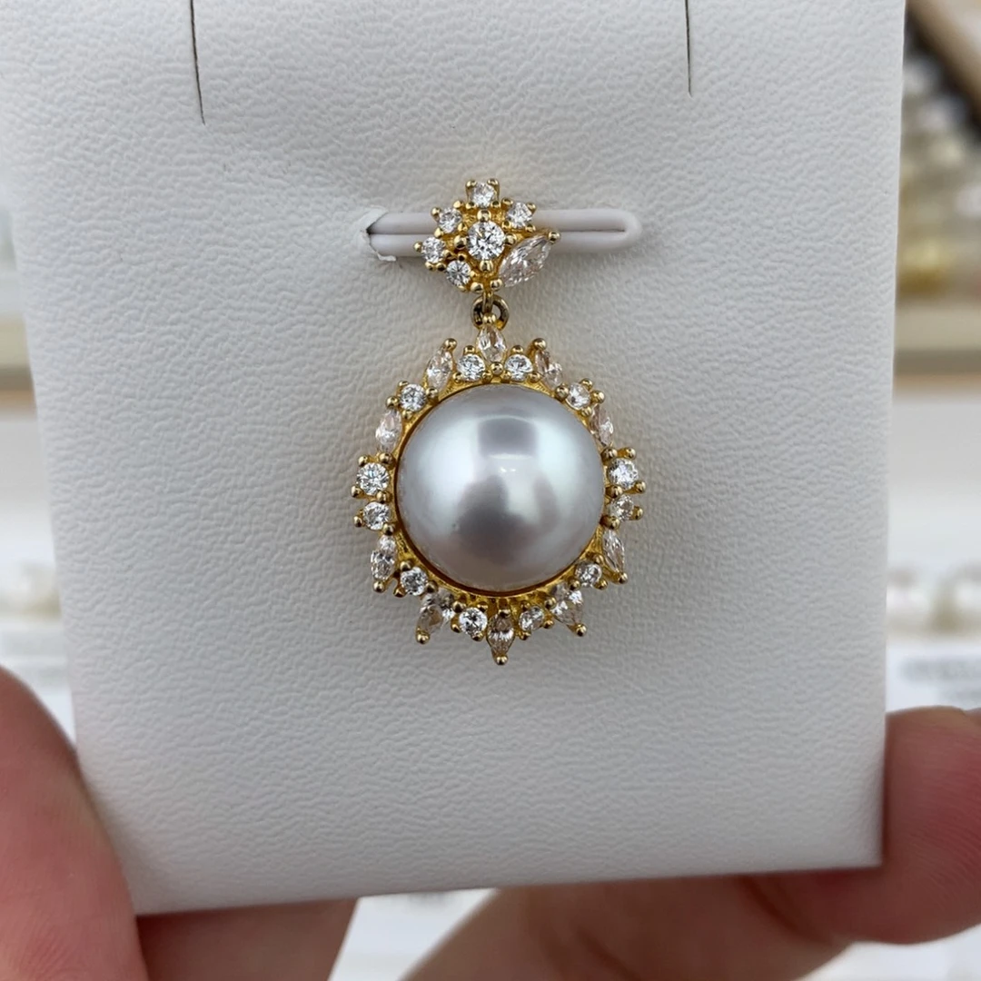 未镶嵌裸珠海水珍珠11-12mm澳白银蓝光吊坠成品