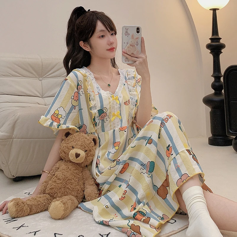 【森林熊乐园】新款加大码睡衣睡裙夏季家居服女款韩版ins风短袖
