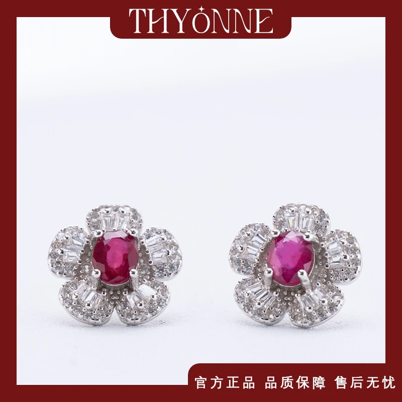 合成石榴石S925银镶嵌石榴石耳钉小众女耳钉耳饰轻奢高级