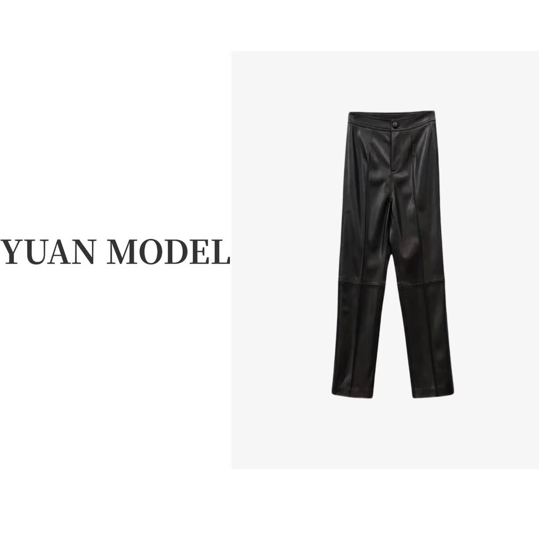 YUAN MODEL/媛老板-时装加绒加厚九分裤气质休闲皮裤女装 111970