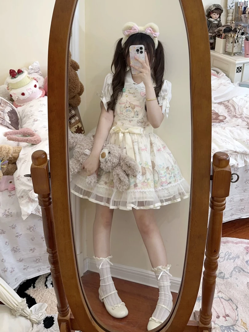 【现货】狗狗又甜了Lolita背带送边夹跟腰带跟蝴蝶结白菜款可爱连衣