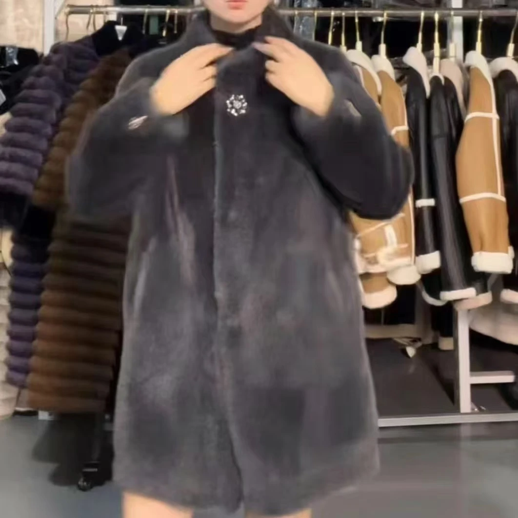 立领冬季休闲女士女装大衣时尚翻领中长款03