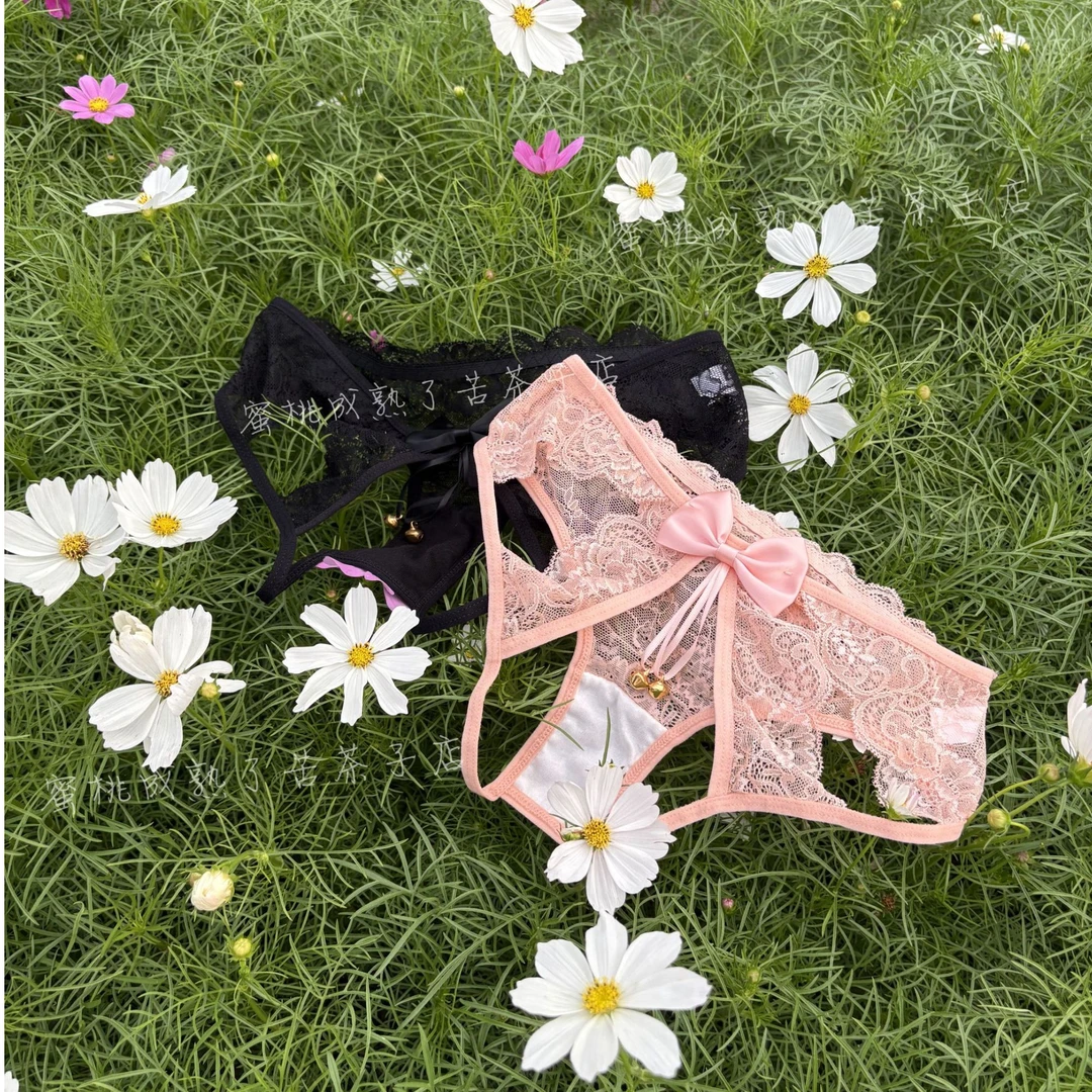 爱恋荡漾~金色铃铛蕾丝三角内裤女士低腰纯欲镂空甜美法式蝴蝶结