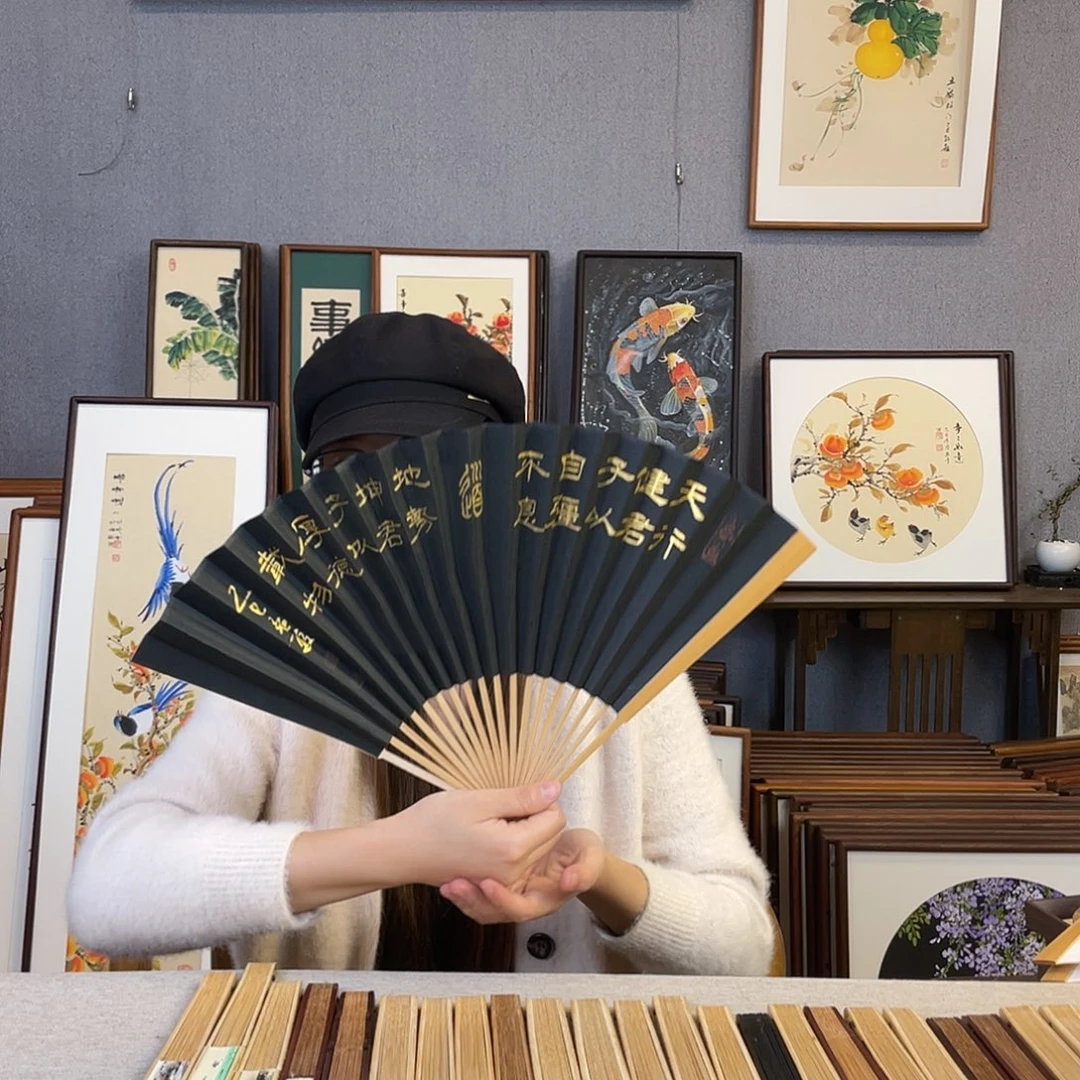 国画95寸玉竹-纯手绘-文玩扇骨（默认粘好）