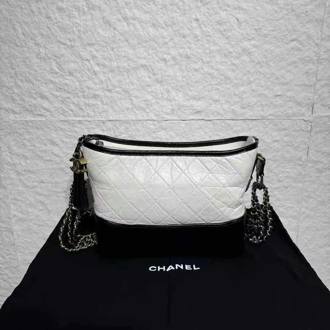 99新 Chanel/香奈儿 黑白拼色流浪包中号98870946