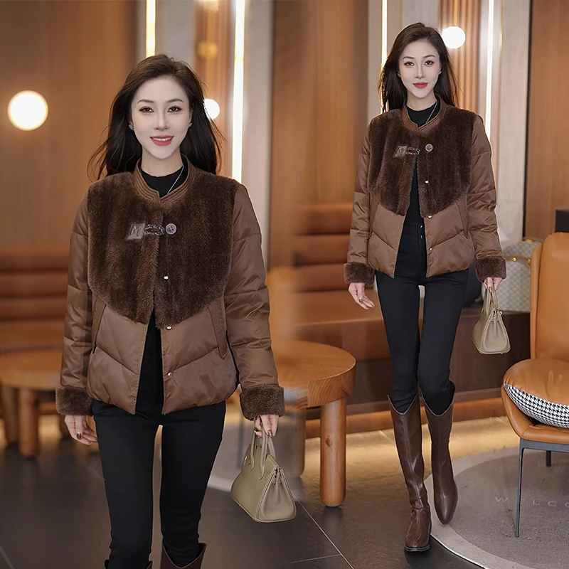 时尚百搭拼接时髦棉服女今年冬季新款洋气显瘦保暖棉袄外套休闲潮