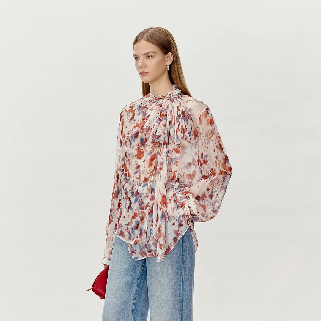 LYNEE 白日焰火印花围裹飘带优雅设计感衬衫女 LGD2FSW134