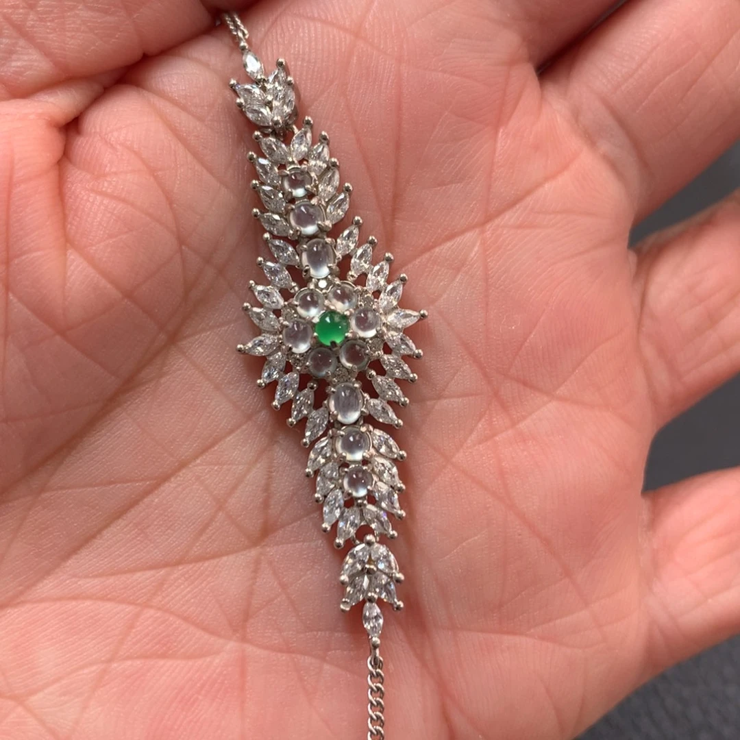 翡翠银S925镶嵌耳饰手链