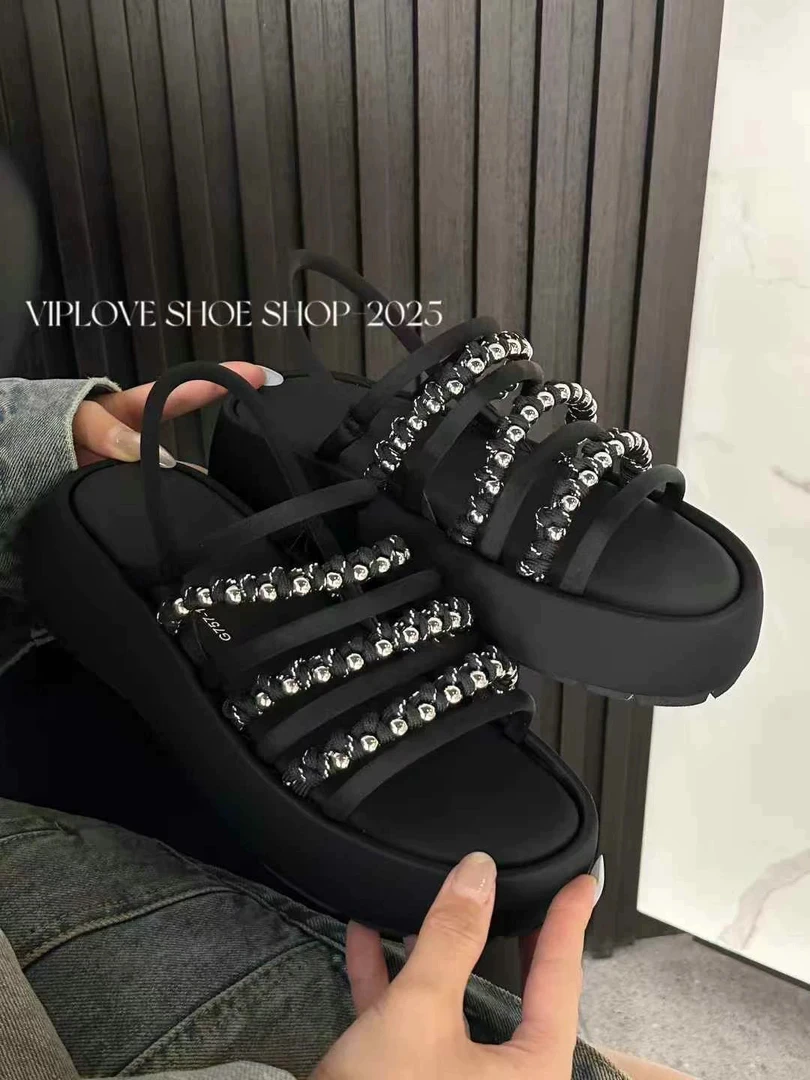 【海南简爱】厚底增高鞋时尚百搭休闲凉拖鞋串珠小众 757-180