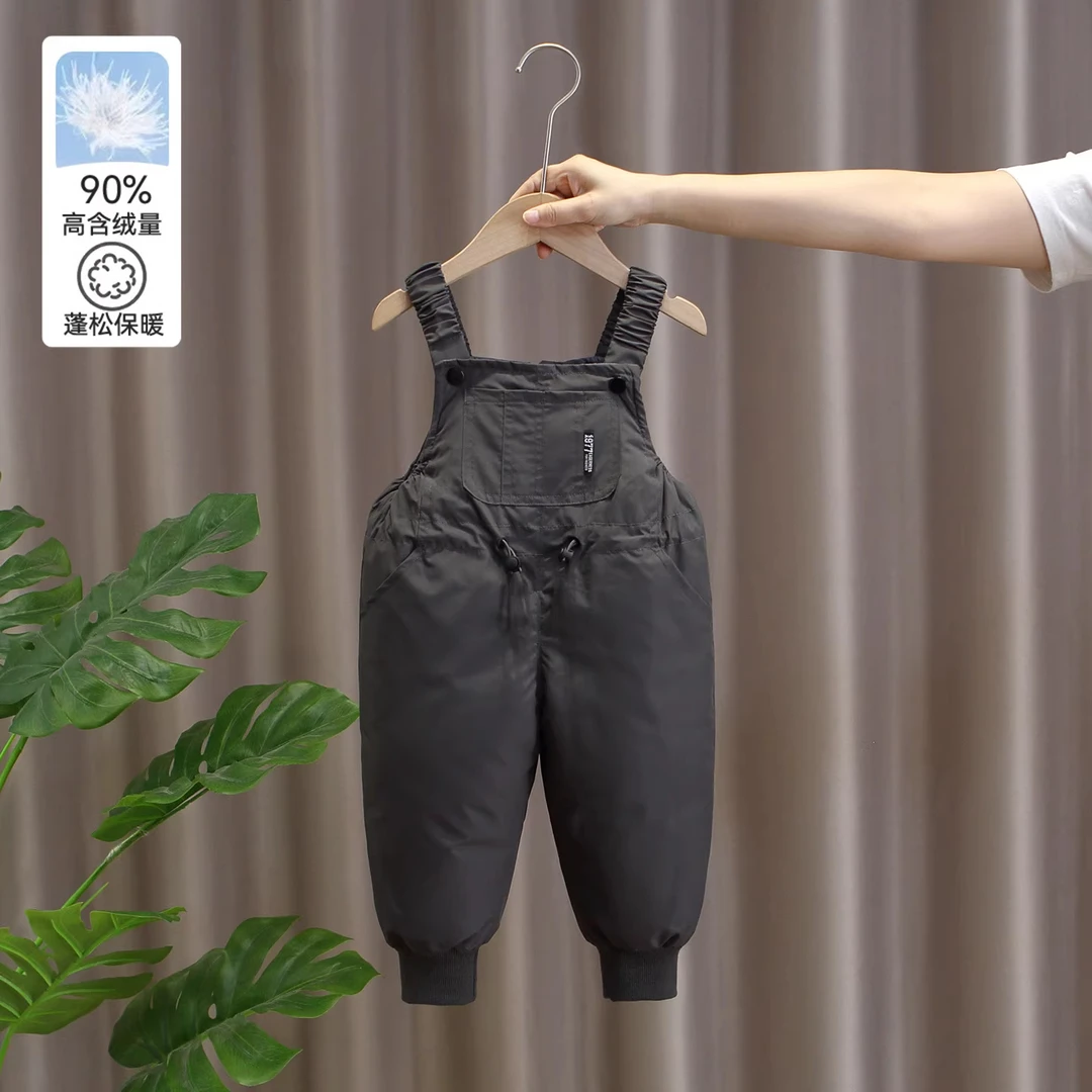 儿童背带羽绒裤冬季女童90白鸭绒宝宝冬装加厚儿童保暖连体裤外穿