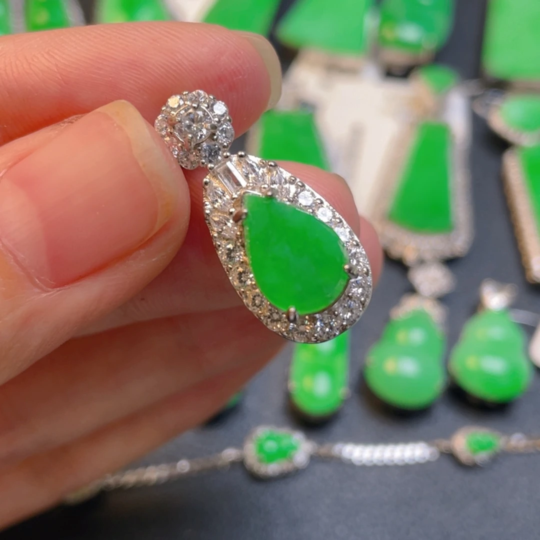 吊坠(不含链)银S925镶嵌翡翠